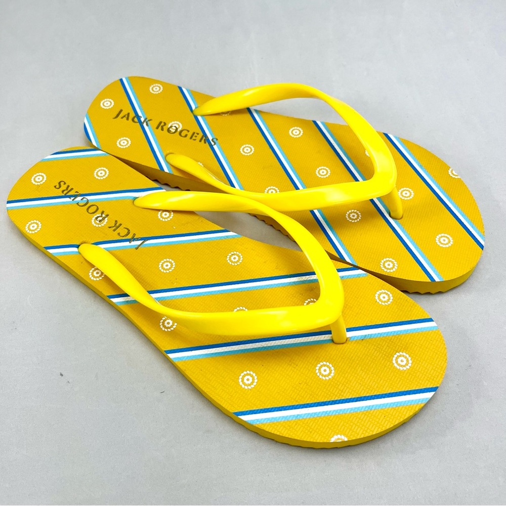 NWOB Jack Rogers Sunflower Flip Flops Sandals Yellow Striped Size 7-8